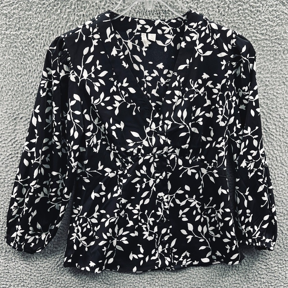 Women Floral Blouse S Polished Career Modern Corporate Office V Neck Long Sleeve
